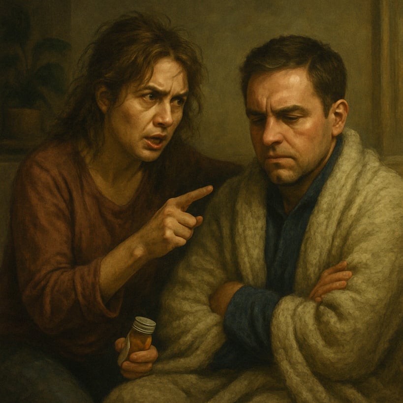 middle stage codependency woman wife caretaker and controlling critic of male husband